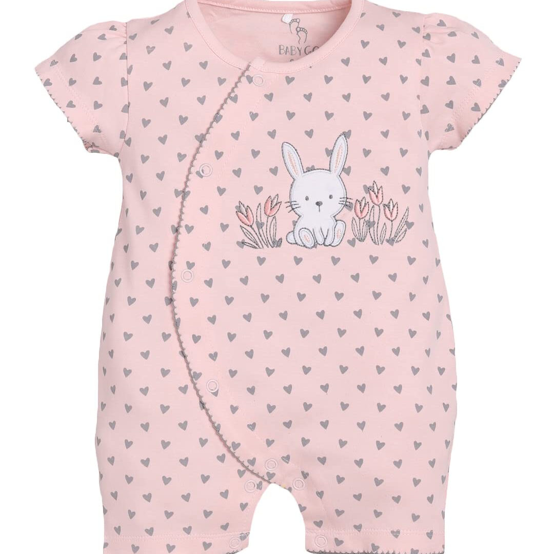 BABY GO Baby Girls Cotton Romper | Short Sleeve Newborn Onesie Jumpsuit | Soft Breathable Infant Summer Outfit | Cute Printed - Image 6